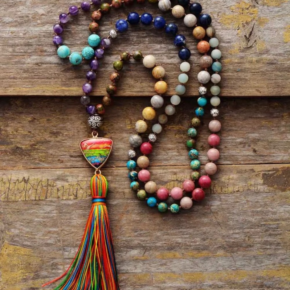 *SOLD*Natural Stone 7 Chakra Gemstone Necklace w/Pendant
